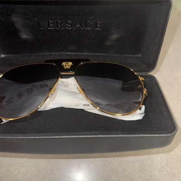Versace Gold and Black Aviator Sunglasses
